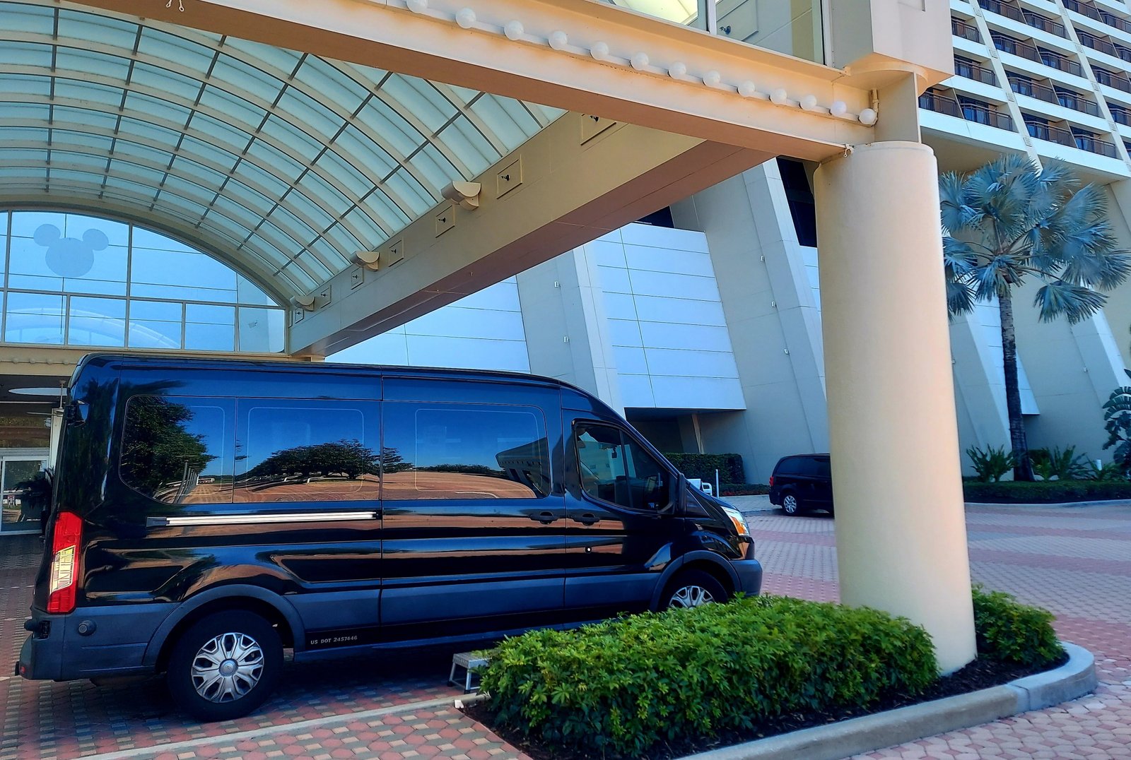 Luxury shuttle van interior with free car seats for private transportation from Orlando Airport to Disney World